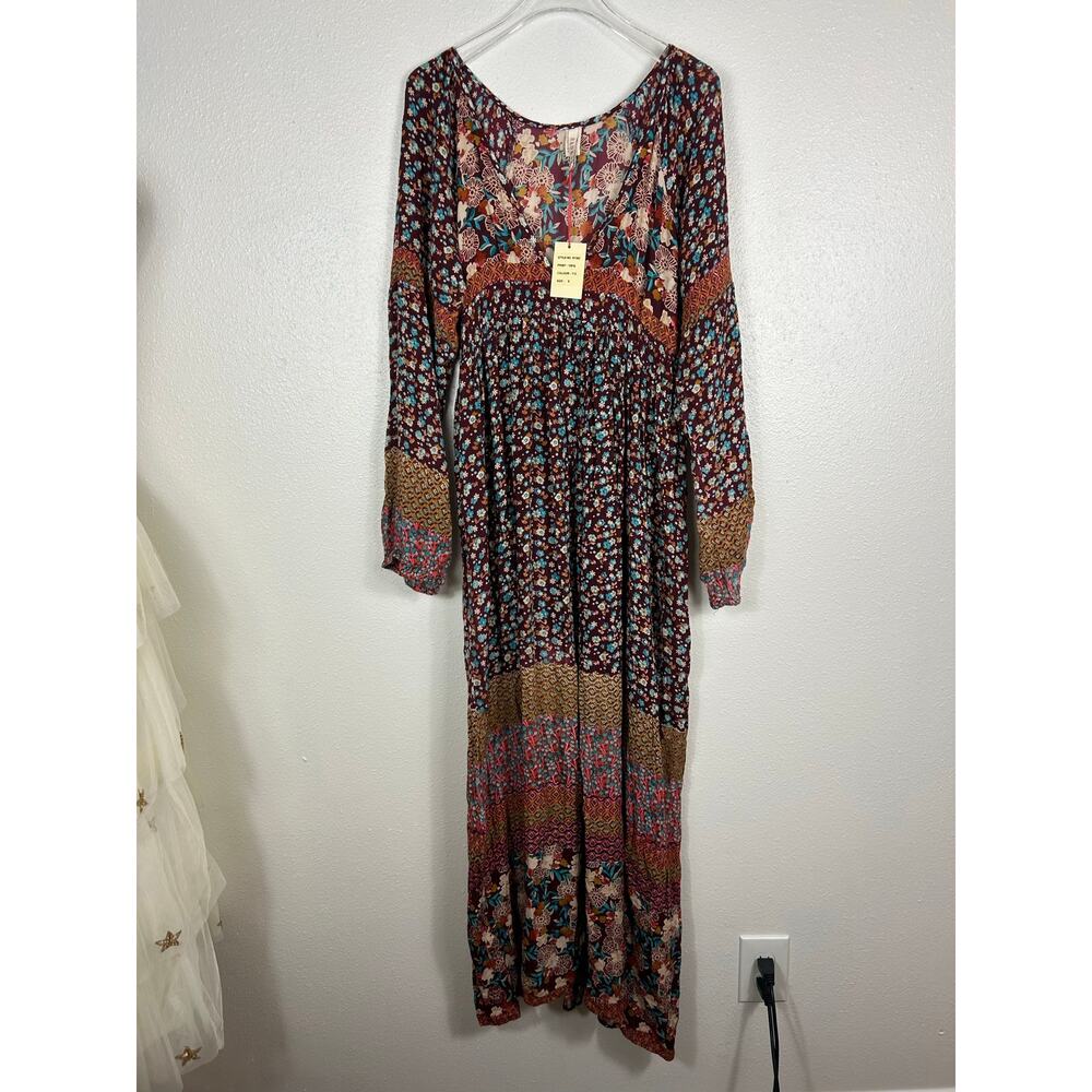 Raga NWT Tuscan Sunset Burgundy Maxi Dress Small Boho - Picture 2 of 8